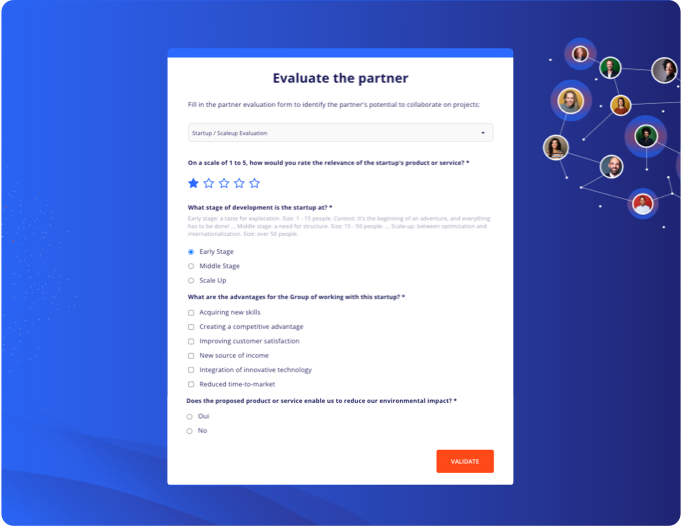 Screenshot of the partner evaluation form